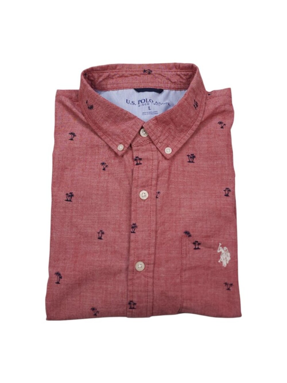 U.S. Polo Assn. Mens Red Short Sleeve Button-Down Shirt With Palm Tree Print Siz - Picture 3 of 9